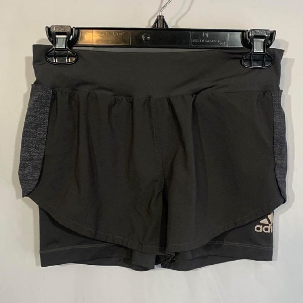 Adidas climalite track shorts. Girls size 11-12y. Charcoal gray. Elastic waist.